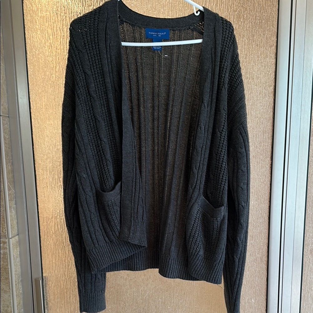 Towncraft Black Cardigan Sweater Relaxed Fit Ribbed Knit